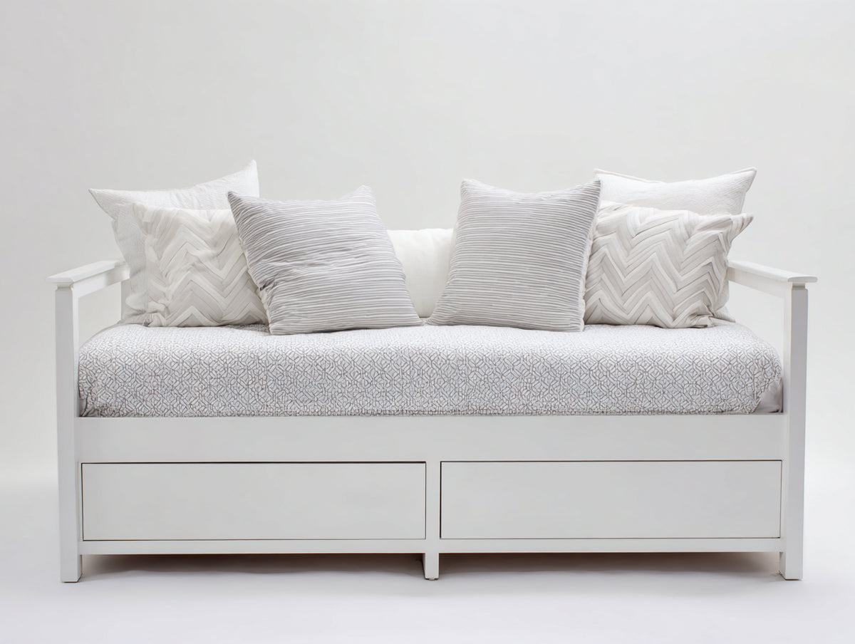 Canapé lit - Bois - 207 x 98 x 86 cm - Blanc - Style minimaliste avec rangement intégré