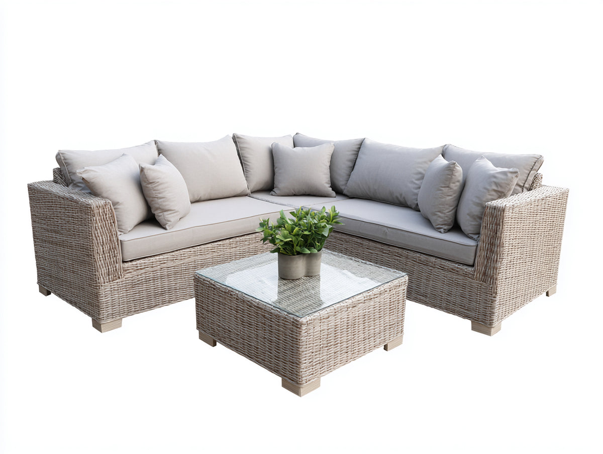 Canapé de jardin - Résine tressée-Textile - 236 x 236 x 75 cm - Gris perle-Grège - Style contemporain