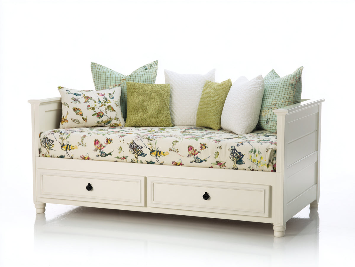 Canapé lit - Bois - 210 x 100 x 90 cm - Blanc - Style maison de campagne avec rangement intégré