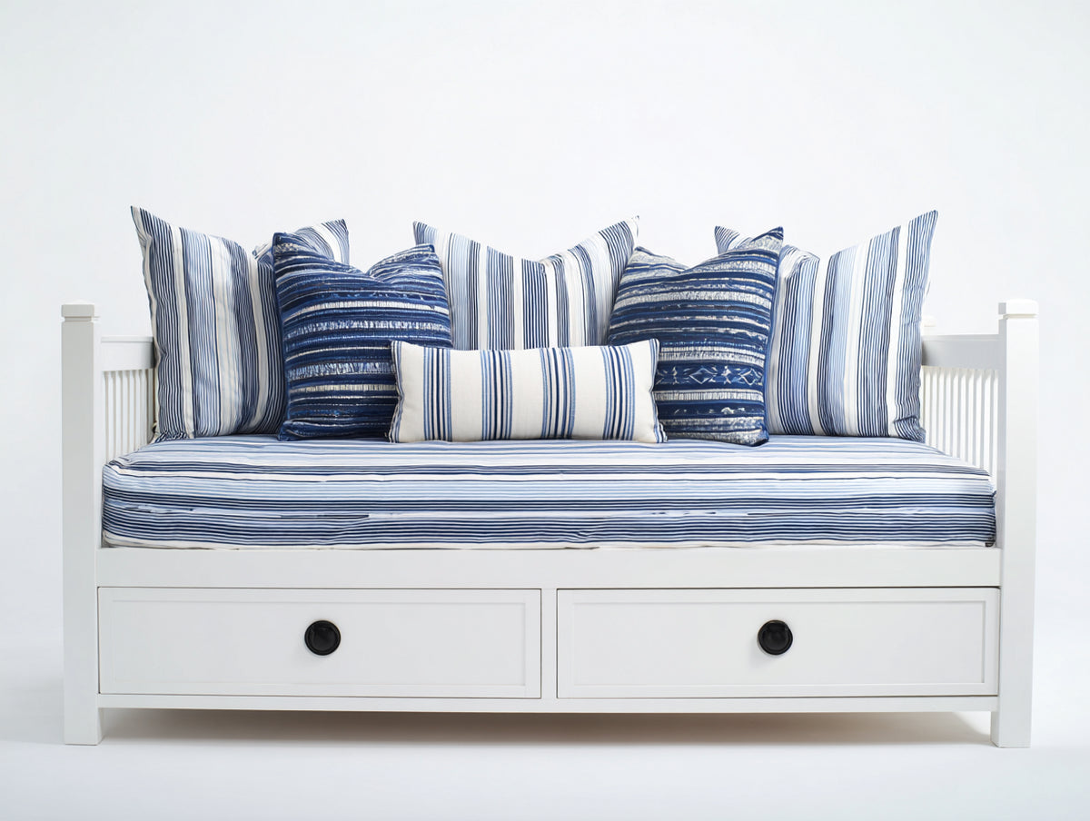 Canapé lit - Bois - 215 x 101 x 91 cm - Blanc - Style côtier avec rangement intégré