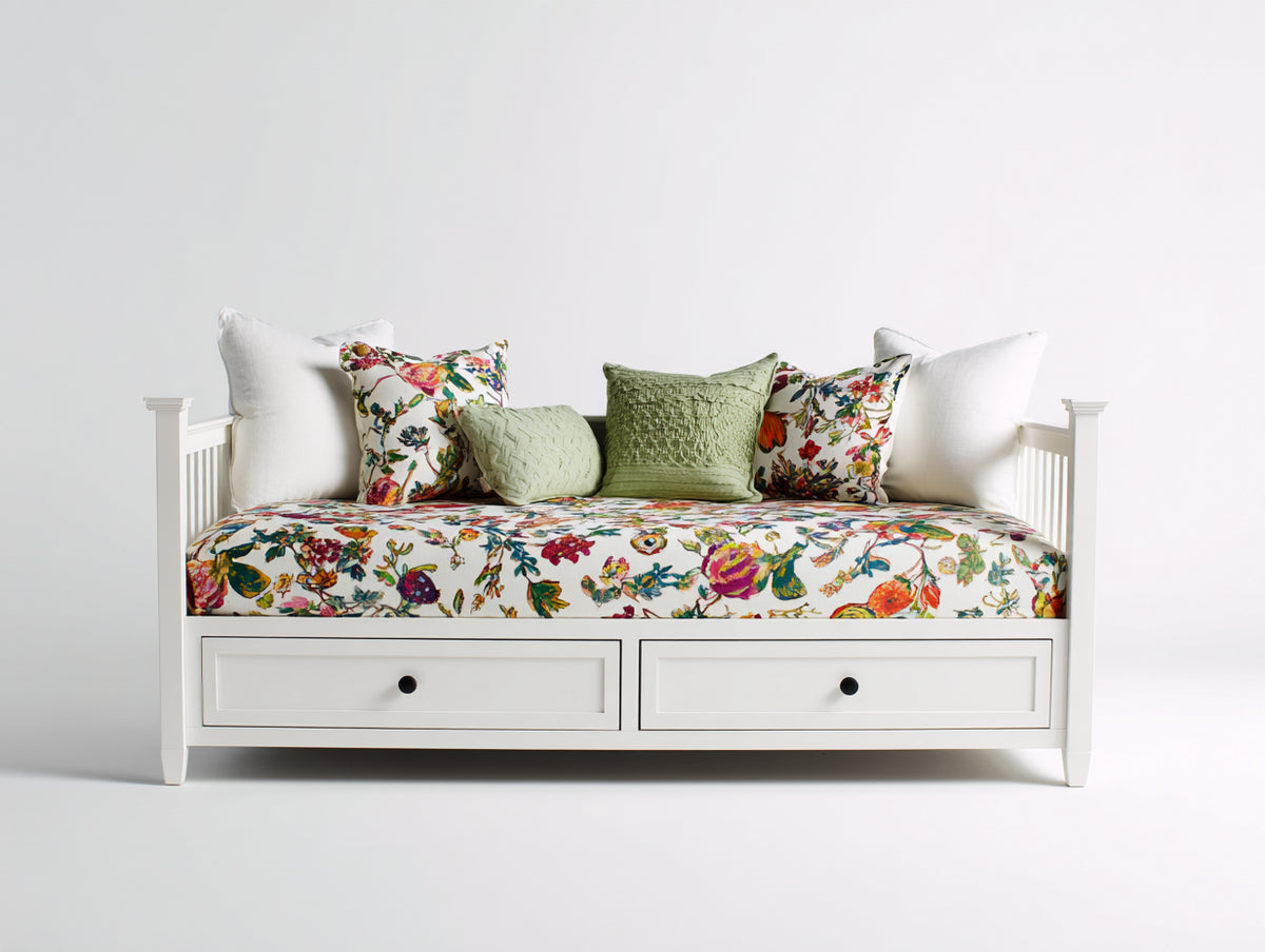 Canapé lit - Bois - 204 x 96 x 86 cm - Blanc - Style champêtre avec rangement intégré