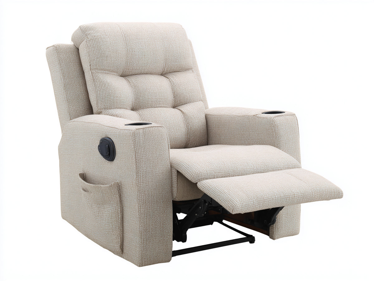 Fauteuil relax - Tissu - 102 x 94 x 109 cm - Beige clair - Style contemporain avec repose-pieds et porte-gobelets