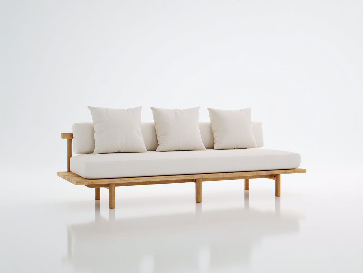 Canapé de jardin - Bois-Textile - 232 x 92 x 79 cm - Blanc cassé-Bois naturel - Style minimaliste