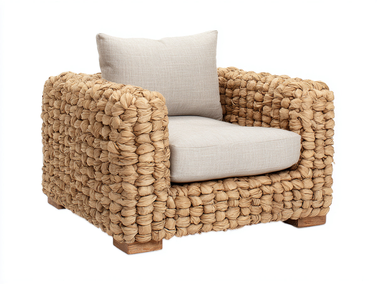 Fauteuil de jardin - Fibre végétale-Tissu - 96 x 91 x 80 cm - Naturel-Écru - Style bohème