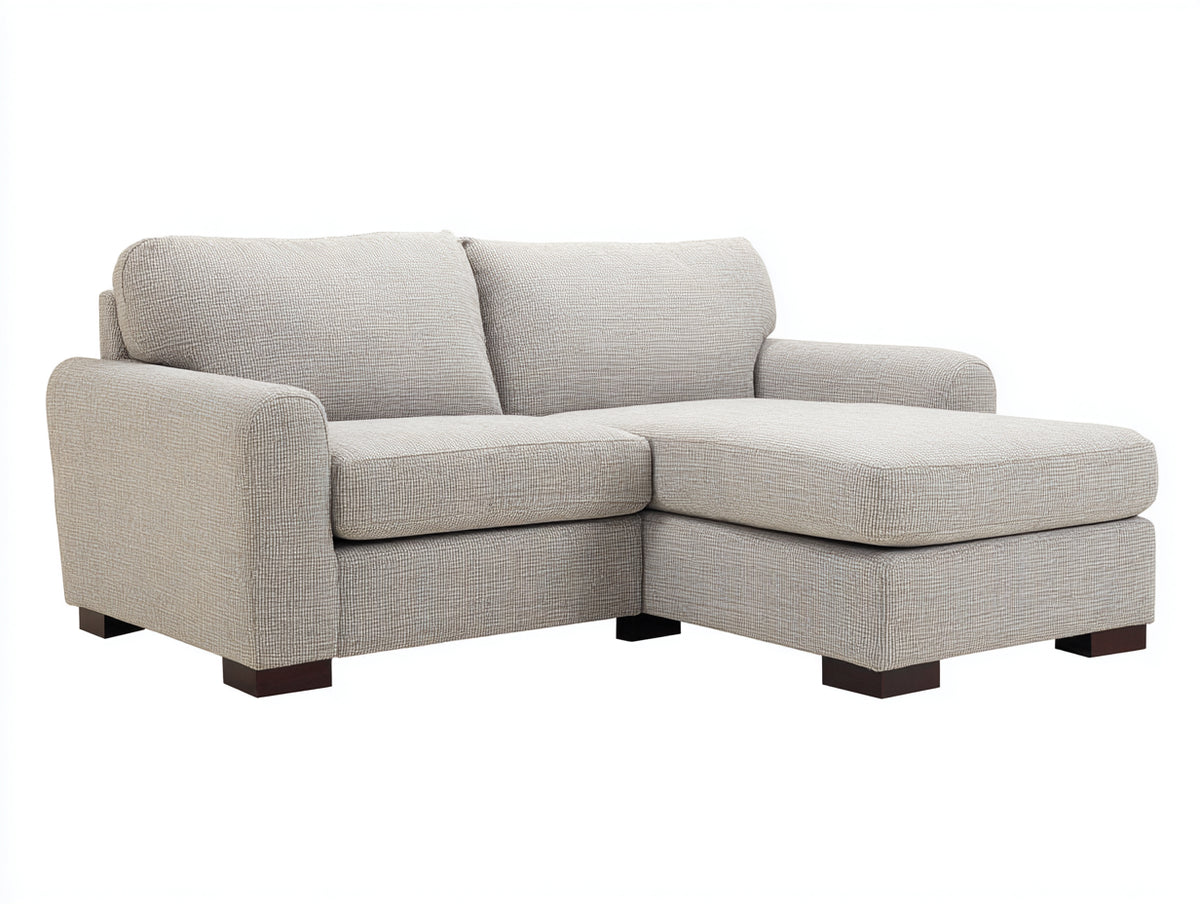 Canapé d'angle - Tissu - 220 x 145 x 88 cm - Beige clair - Style contemporain compact avec méridienne