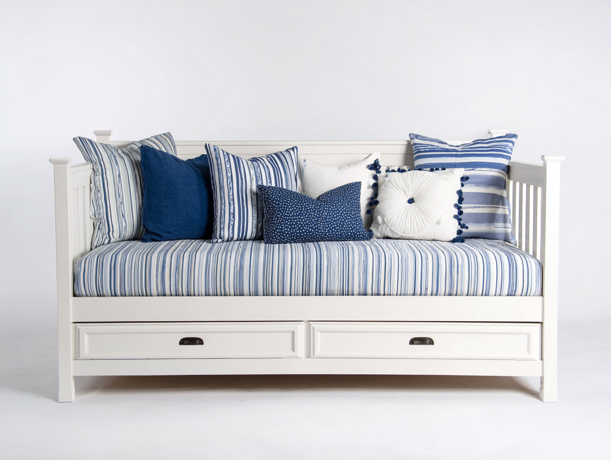 Canapé lit - Bois - 213 x 99 x 90 cm - Blanc - Style bord de mer avec rangement intégré