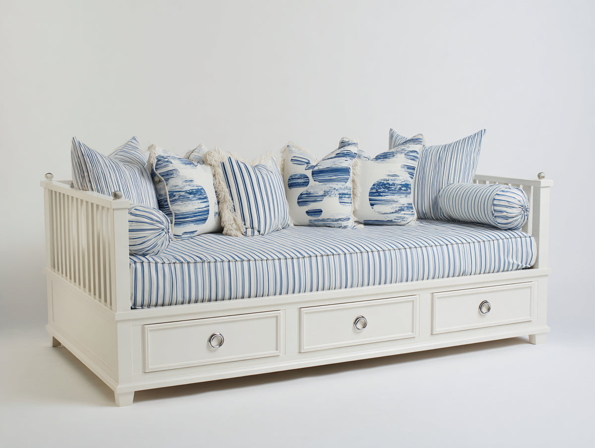 Canapé lit - Bois - 216 x 101 x 91 cm - Blanc - Style côtier avec rangement intégré