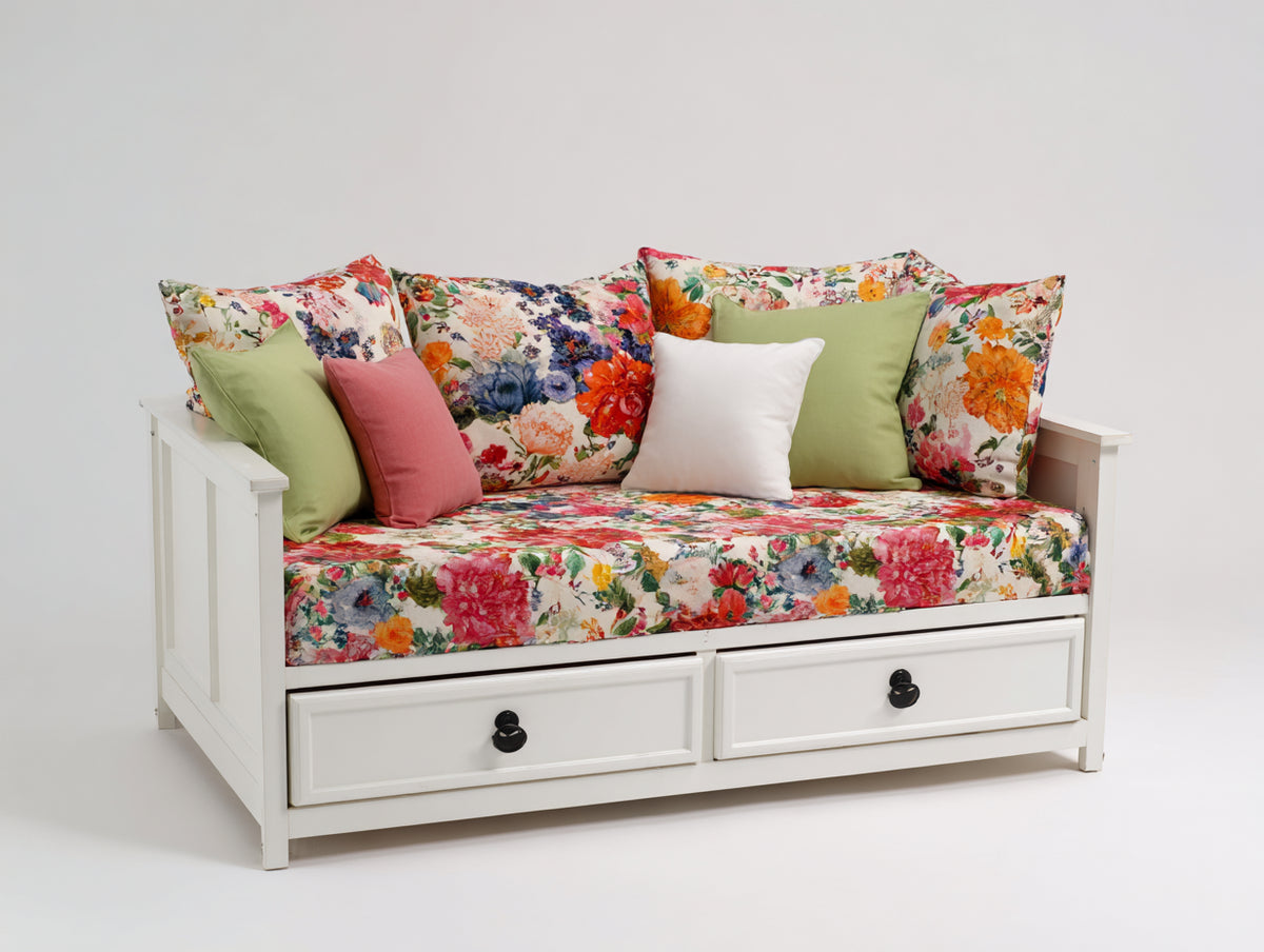 Canapé lit - Bois - 207 x 98 x 87 cm - Blanc - Style champêtre avec rangement intégré