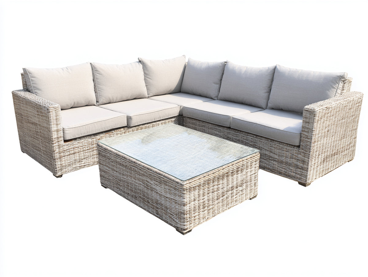 Canapé de jardin - Résine tressée-Textile - 252 x 252 x 76 cm - Écru-Beige grisé - Style contemporain
