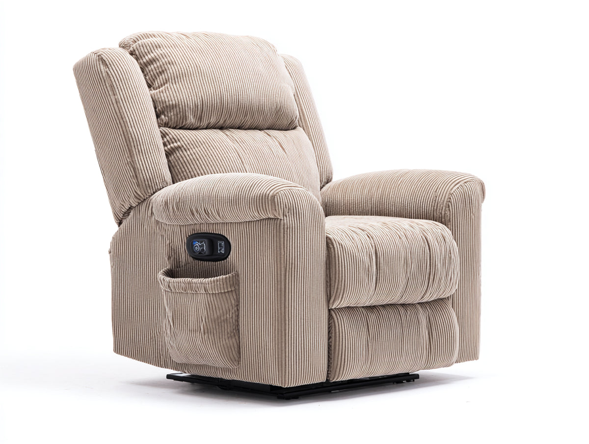 Fauteuil relax - Velours côtelé - 101 x 95 x 109 cm - Beige taupe - Style enveloppant avec repose-pieds et poche latérale