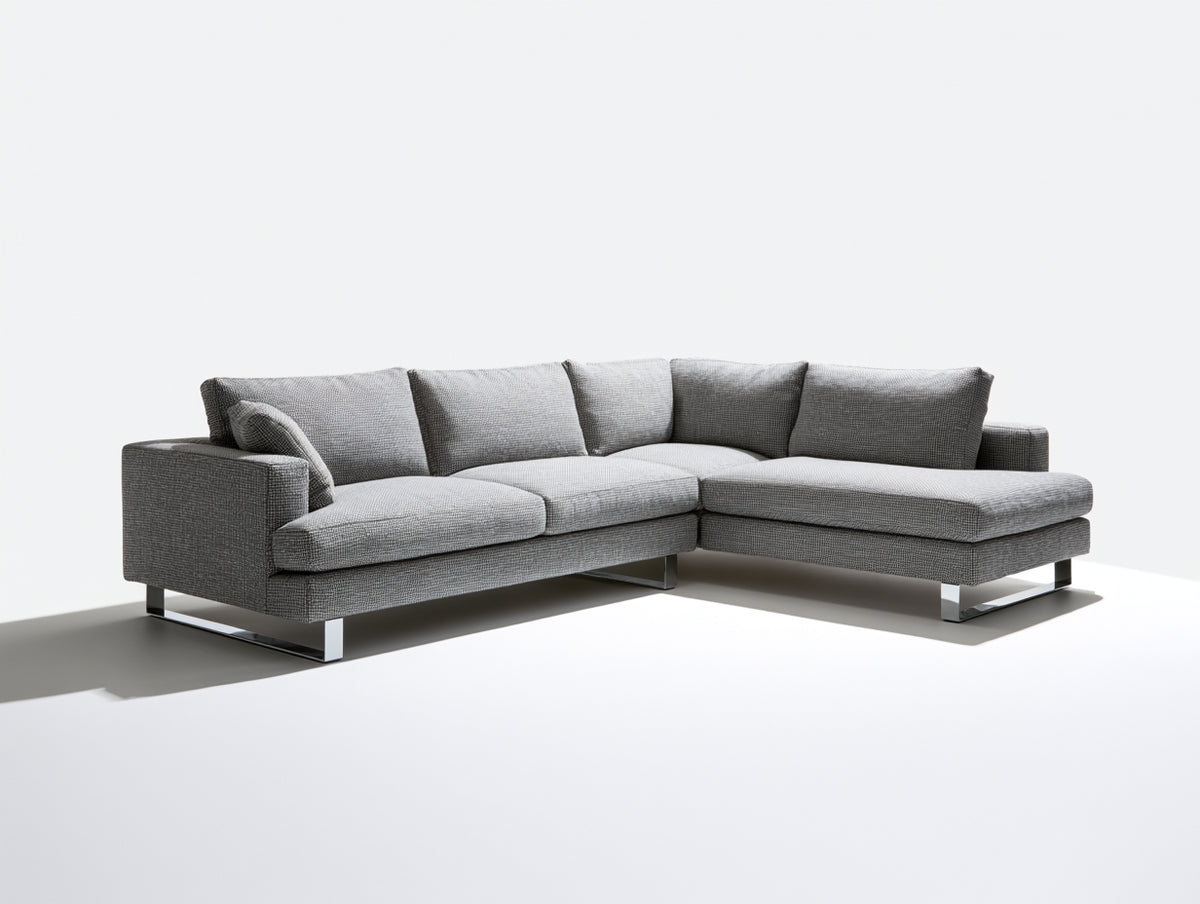 Canapé d'angle - Tissu-Métal - 305 x 220 x 82 cm - Gris - Style moderne spacieux avec méridienne