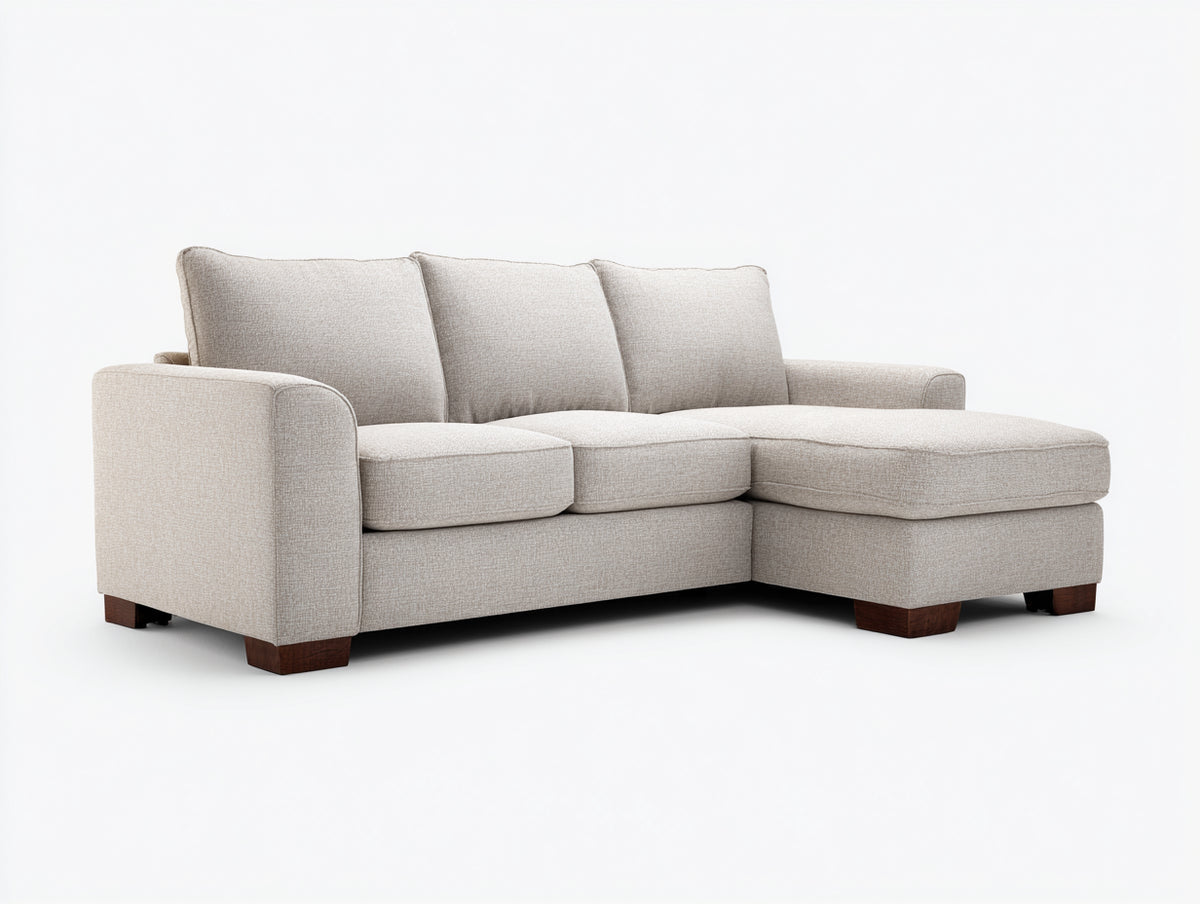 Canapé d'angle - Tissu - 245 x 155 x 88 cm - Beige clair - Style contemporain compact avec méridienne