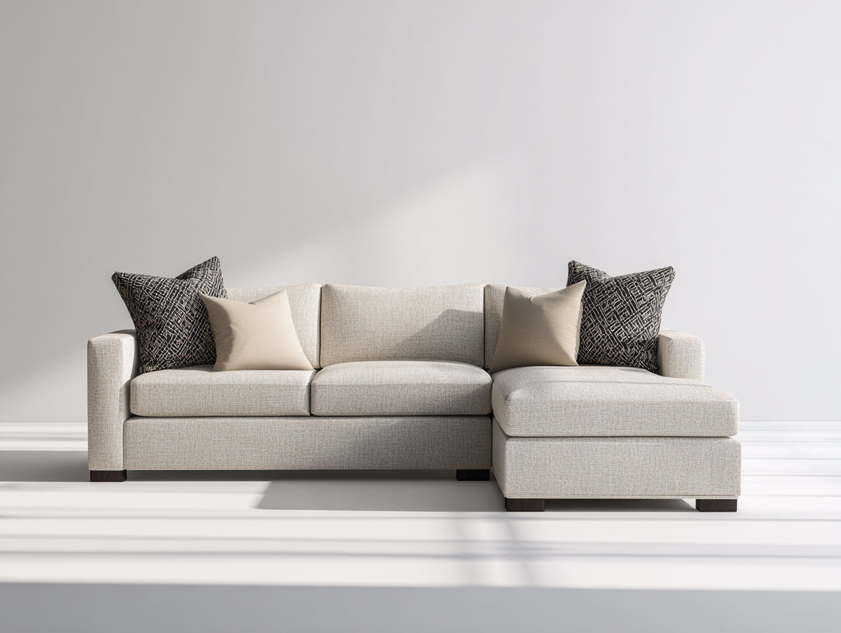 Canapé d'angle - Tissu-Bois - 248 x 158 x 84 cm - Beige clair - Style contemporain compact avec méridienne