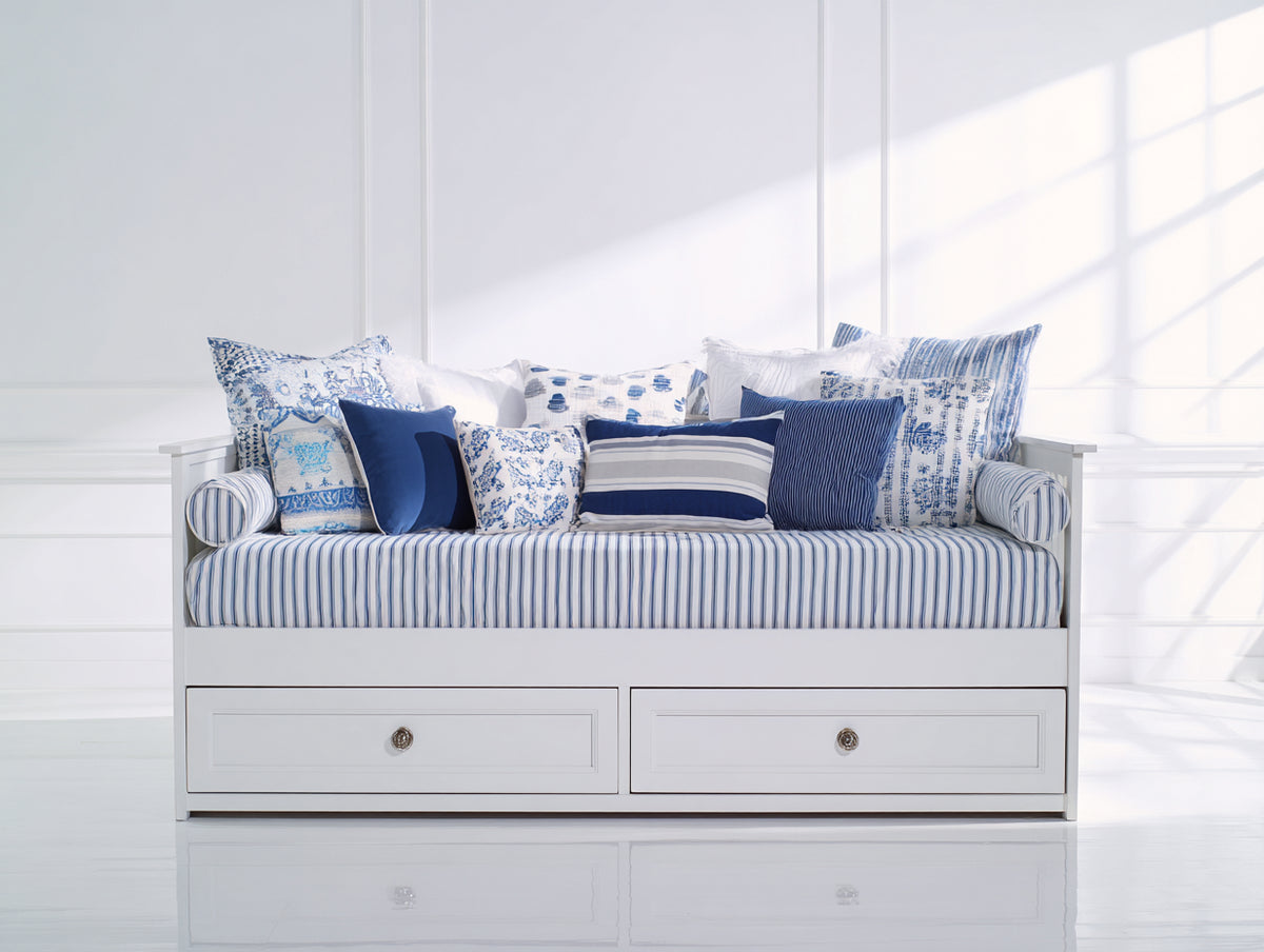 Canapé lit - Bois - 212 x 102 x 88 cm - Blanc - Style marin épuré avec rangement intégré