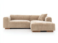 Canapé d'angle - Velours côtelé-Bois - 235 x 160 x 78 cm - Beige crème - Style contemporain bas avec méridienne
