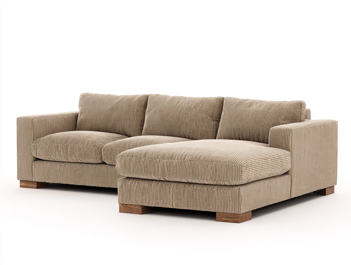 Canapé d'angle - Velours côtelé-Bois - 250 x 165 x 85 cm - Marron clair - Style chaleureux avec méridienne