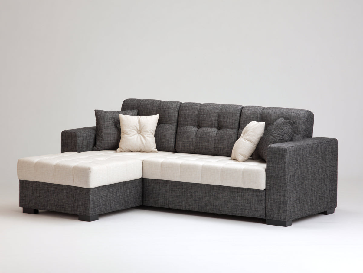 Canapé d'angle - Tissu - 250 x 155 x 90 cm - Gris anthracite-Blanc cassé - Style moderne bicolore avec méridienne