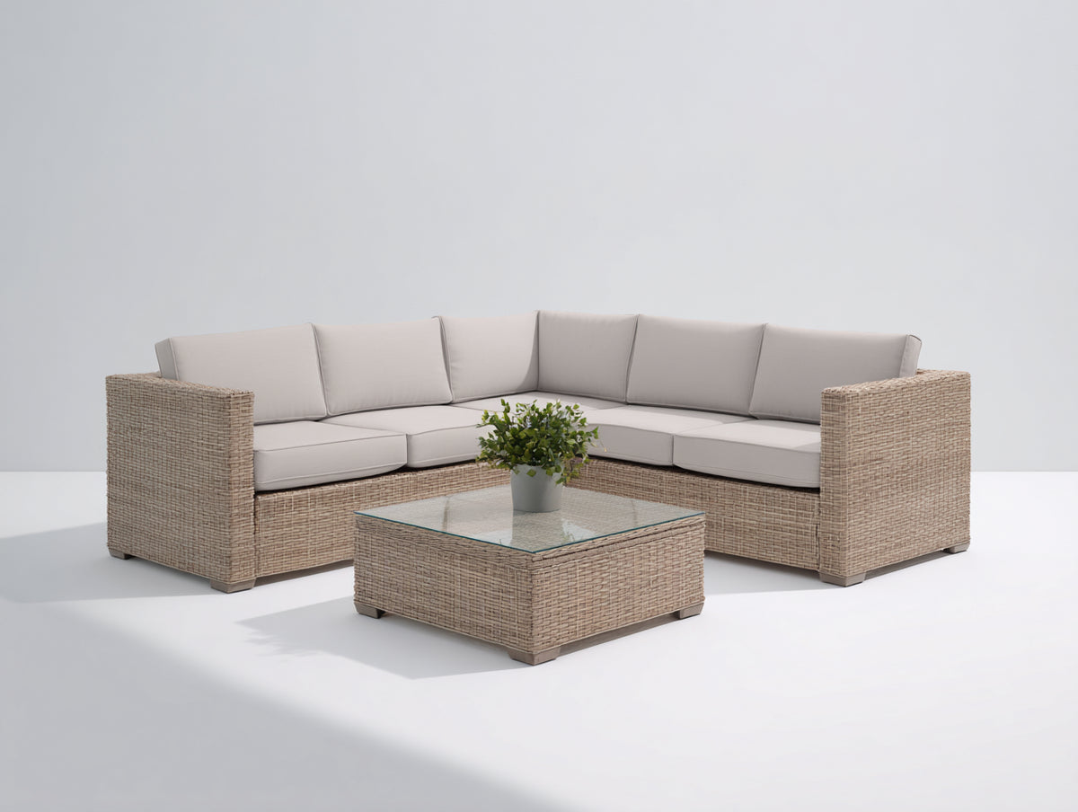 Canapé de jardin - Résine tressée-Textile - 258 x 258 x 75 cm - Grège-Beige naturel - Style contemporain